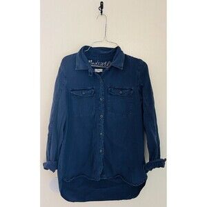 Madewell Navy  Button Down Tomboy Camp Shirt Workshirt Size X-Small 100% Cotton